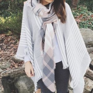 Grey / White Striped Sweater Poncho